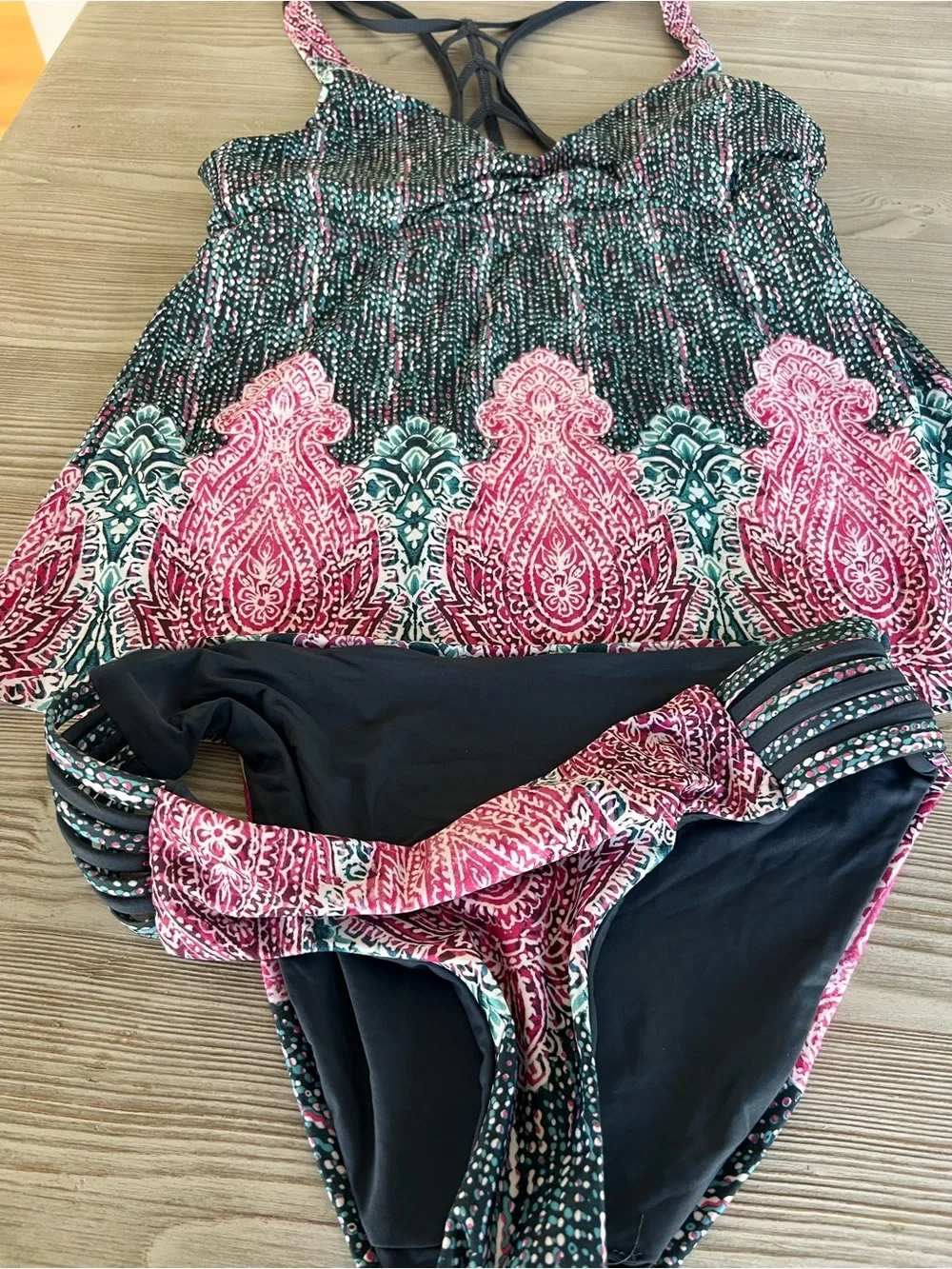 Lucky Brand Pink & Black Printed Tankini Set